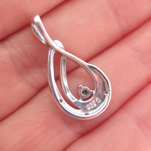 925 Sterling Silver Real Round-Cut Diamond Teardrop Charm Pendant - Picture 2 of 7